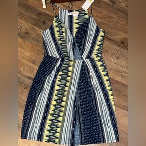 BCBGeneration Navy and Yellow Striped Dress Size Small NWT